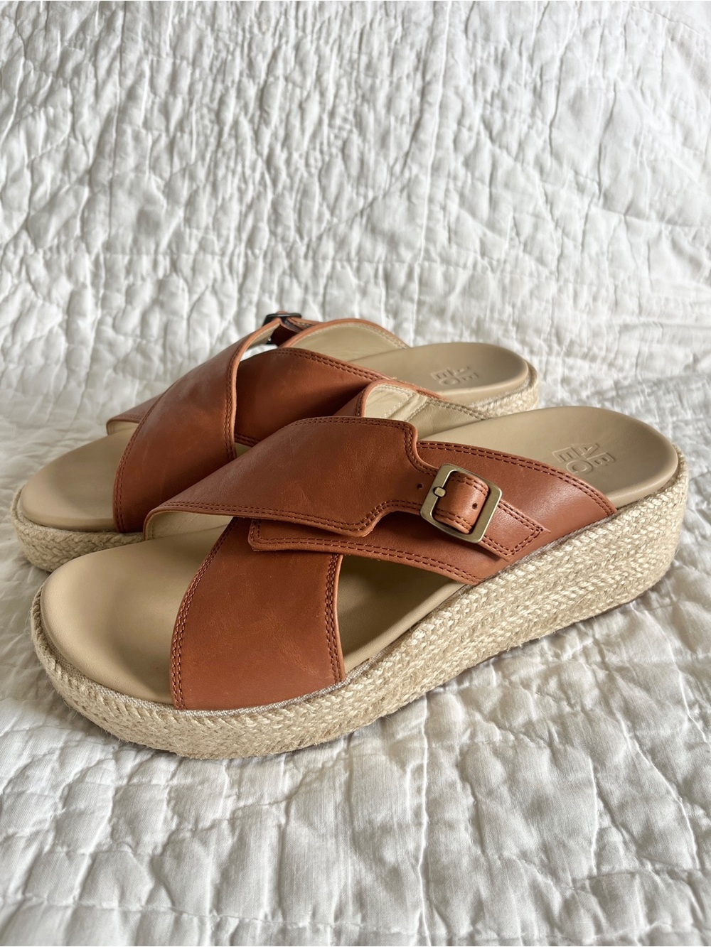 ABEO Solstice Cross Slide Metatarsal Dark Tan Leather Platform Sandal 8.5